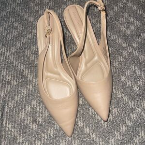 Franco Sarto Nude Slingback Pointed Toe Block Heel